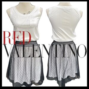Red Valentino White/Black Sleeveless Tank Mesh Overlay Skirt Dress (XS)